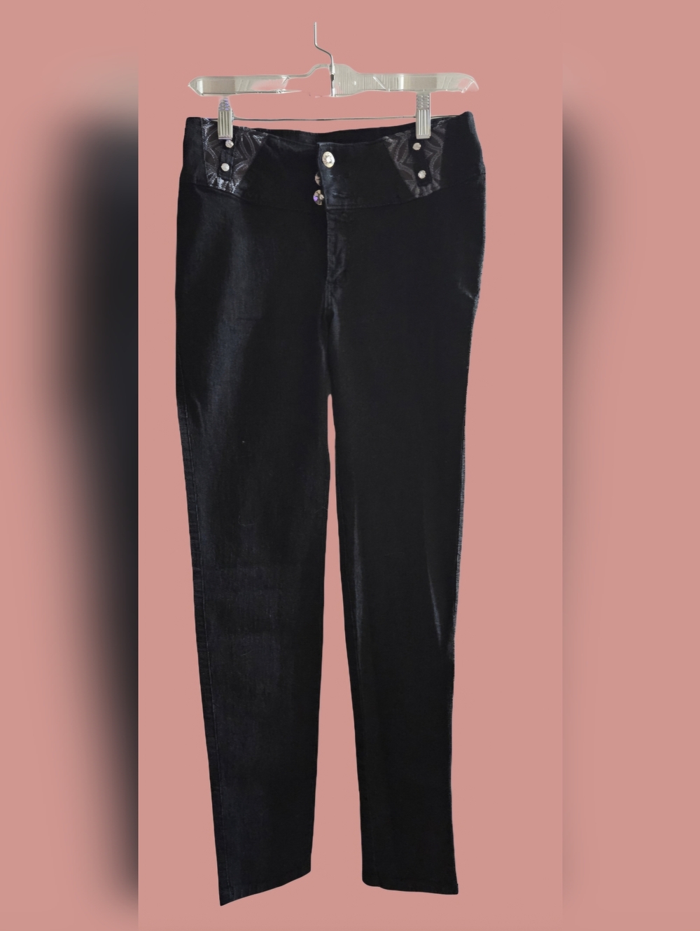 NEW VEROX Columbian Made Black Stretch Skinny Pants With Butt List Design